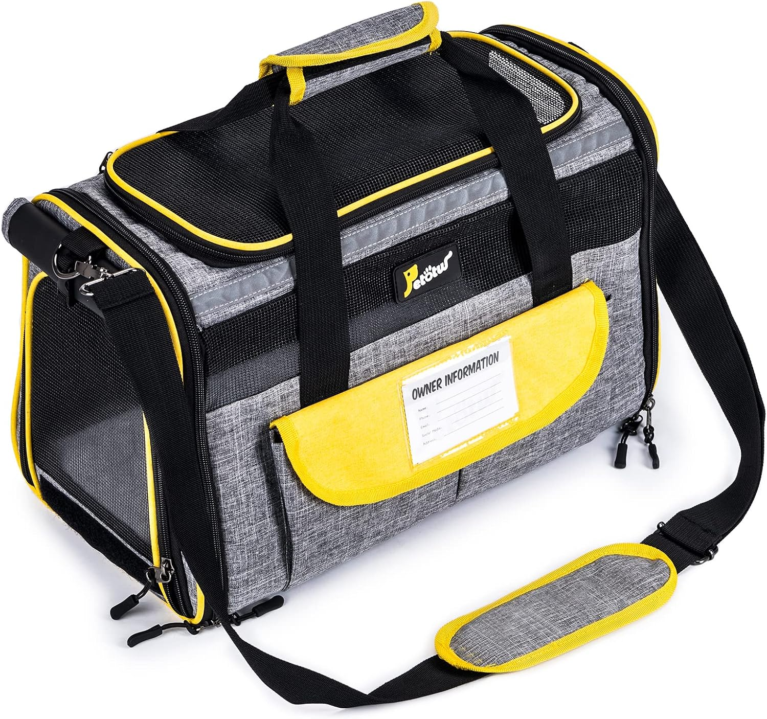 Pet Carrier Cat for Small Dogs, Dog Carrier, Kennel, Airline Approved Travel Soft- Sided Cats Portable Foldable Bag, Yellow Gray