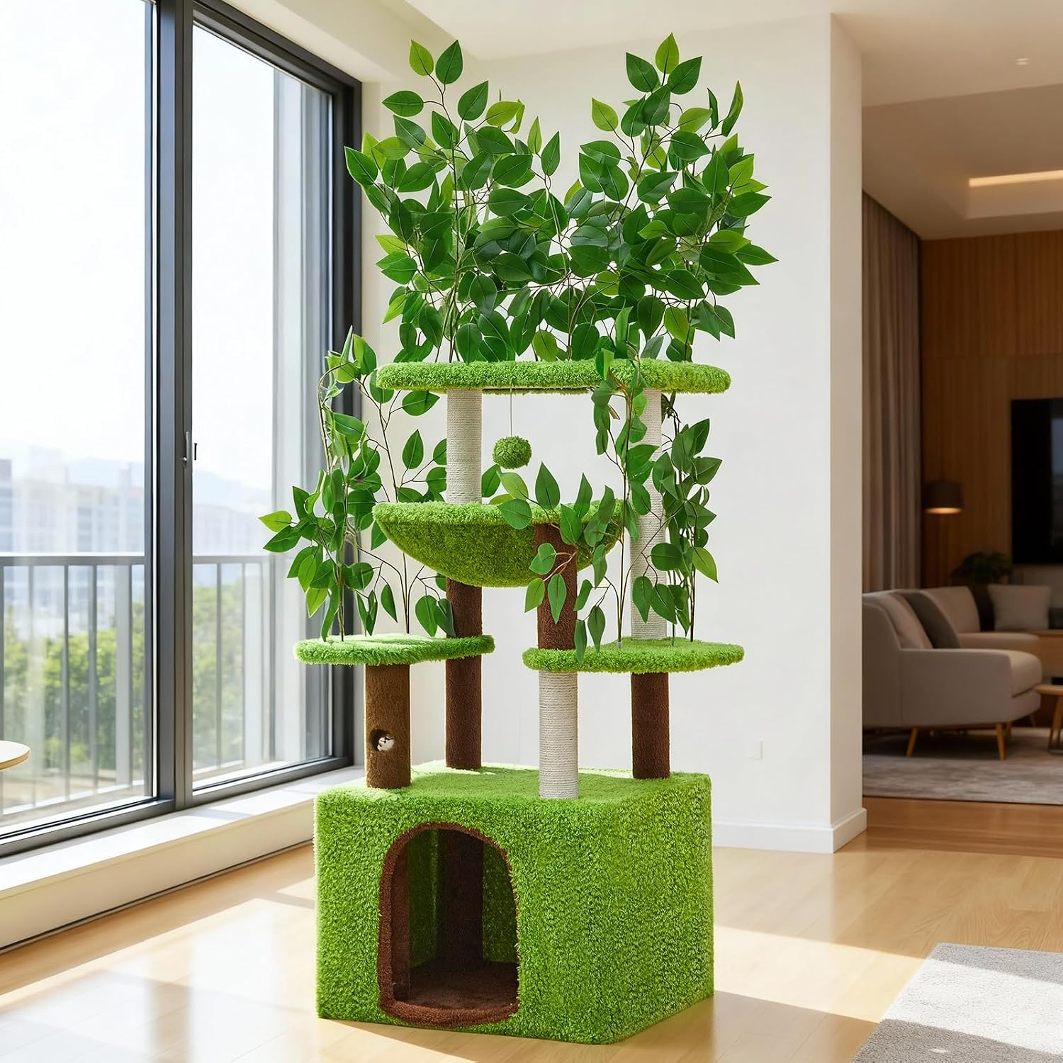 60″Large Cat Tree with Scratching Post,Tall Cat Tower with Hammock