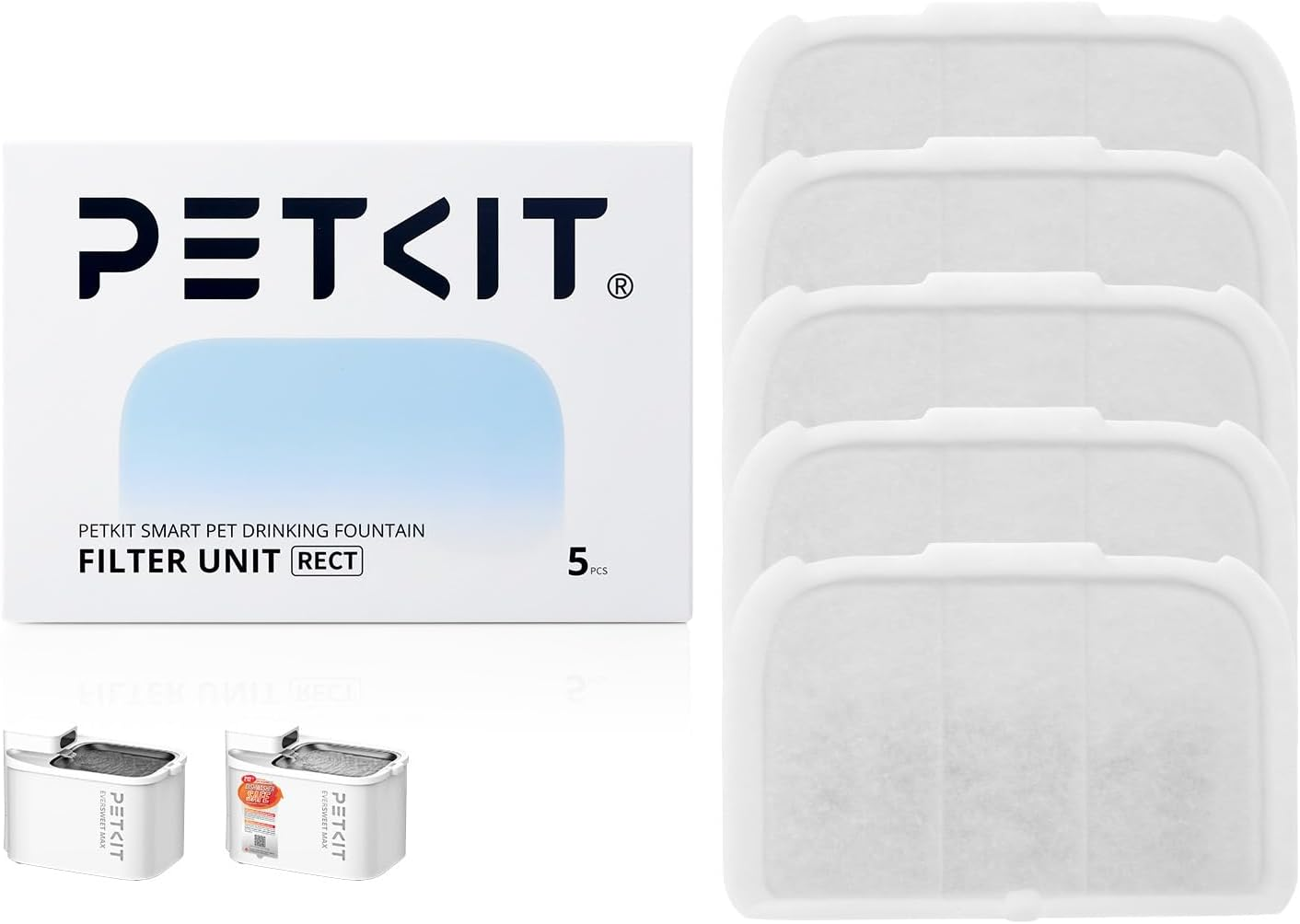 PETKIT Filter Unit Rect for EVERSWEET MAX Cordless Water Fountain, 5 Pack